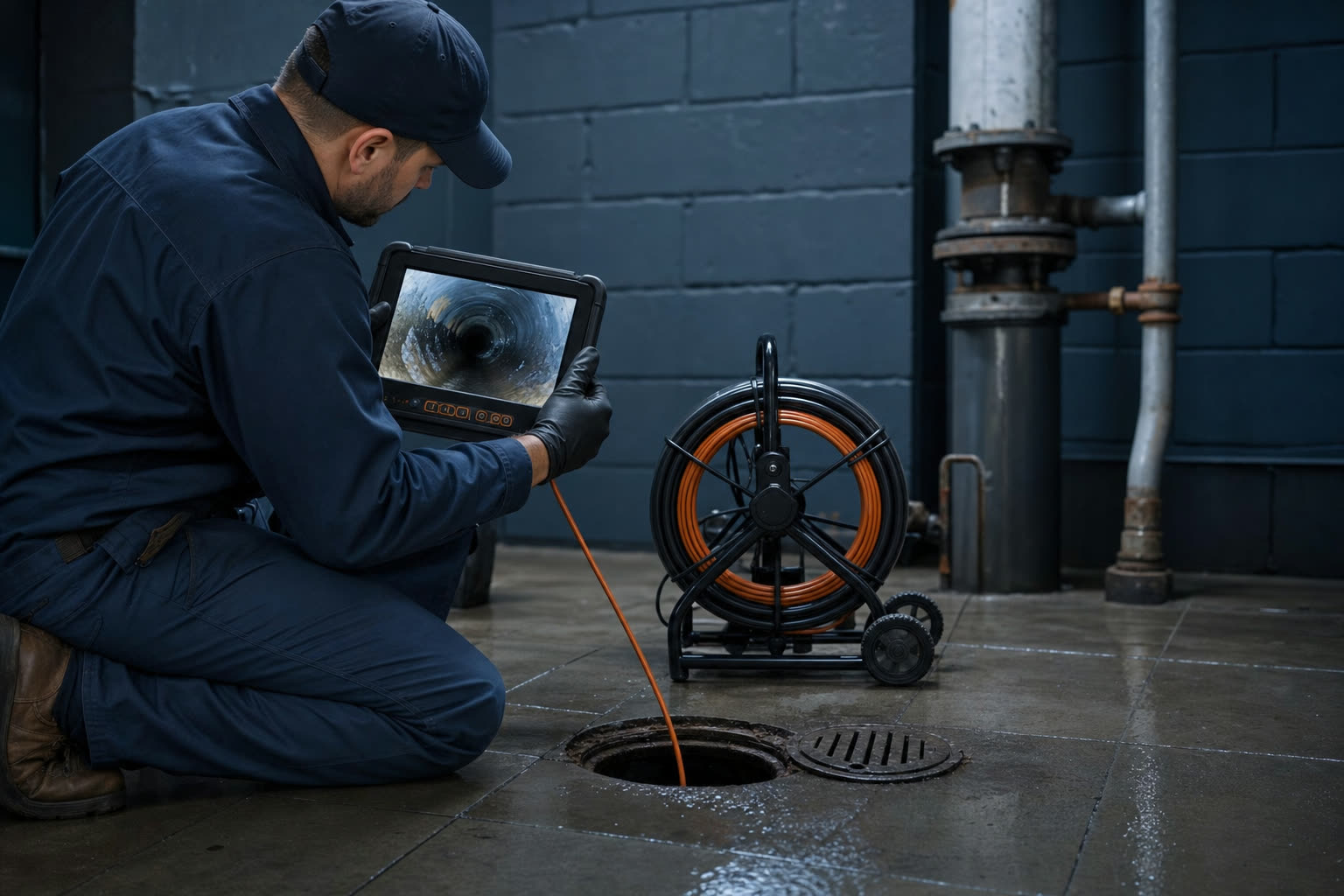 Maki Sewer and Drain running a sewer camera inspection on a drain and sewer line in the Twin Cities metro